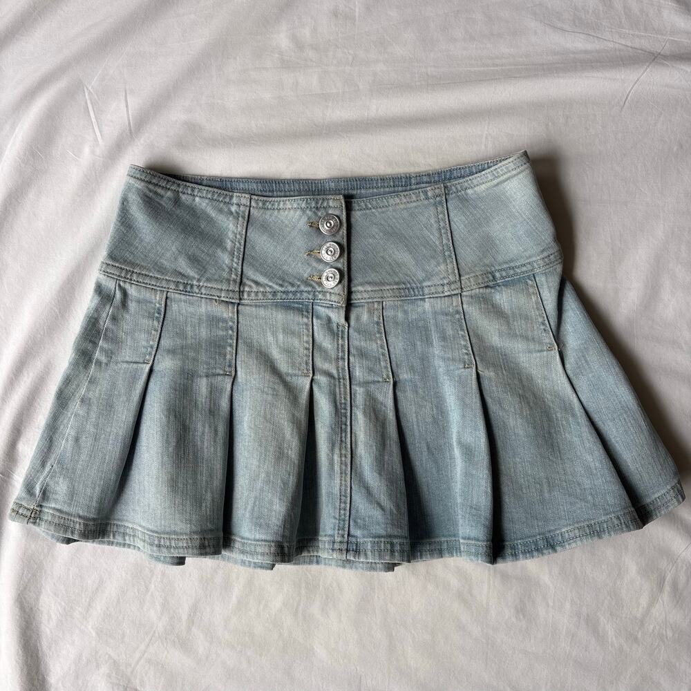 Y2K Denim Pleated Mini Skirt
